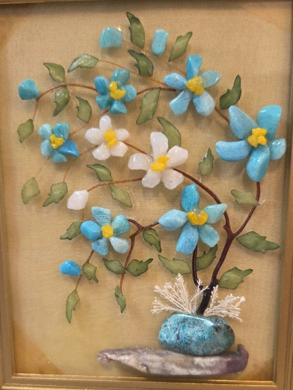 Vintage Gold Framed Mosaic Stone Art 5 By 6 Inch.